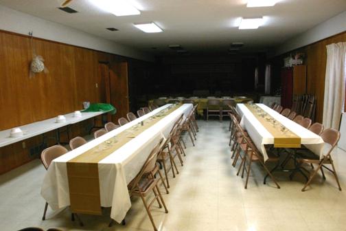 Fellowship Hall decorated for Anniversary Fellowship following Service